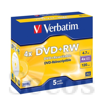 Медия Verbatim DVD+RW SERL 4.7GB 4X MATT SILVER SURFACE (5 PACK)