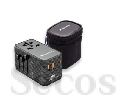 Адаптер Verbatim UTA-06 GaN III Universal Travel Adapter with 2 x USB-C PD 100W & QC 4+ / 2 x USB-A QC 3.0