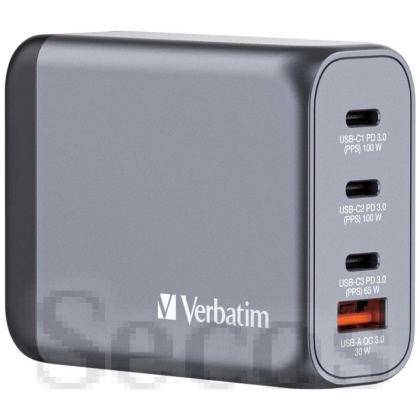 Зарядно устройство Verbatim GNC-100 GaN Charger 4 Port 100W USB A/C (EU/UK/US)