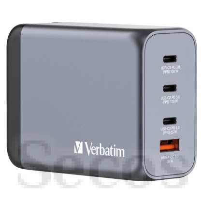 Зарядно устройство Verbatim GNC-200 GaN Charger 4 Port 200W USB A/C (EU/UK/US)