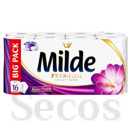 Тоалетна хартия Milde 100% целулоза, трипластова 16 бр. Relax Purple