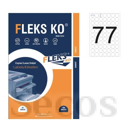 Етикети Fleks Ko Бели, кръгли, Ф25 mm A4, 100 л. 77 етик./лист