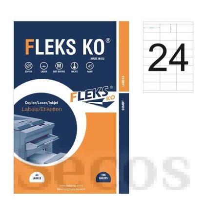 Етикети Fleks Ko Бели, прави ъгли, 70x35 mm A4, 100 л. 24 етик./лист