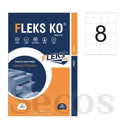 Етикети Fleks Ko Бели, прави ъгли, 105x74.1 mm A4, 100 л. 8 етик./лист