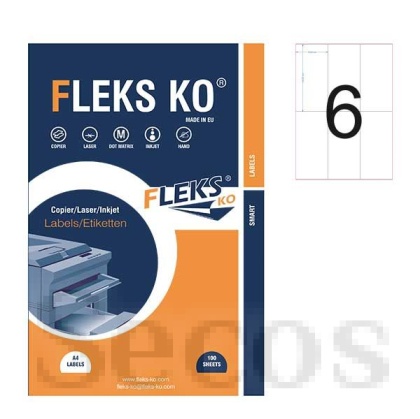 Етикети Fleks Ko Бели, прави ъгли, 70x148 mm A4, 100 л. 6 етик./лист