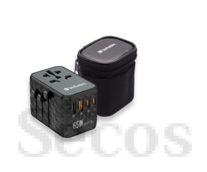 Адаптер Verbatim UTA-05 GaN III Universal Travel Adapter with 2 x USB-C PD 65W & QC 4+ / 2 x USB-A