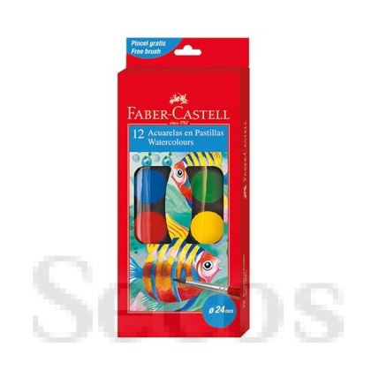 Водни бои Faber-Castell С четка, в малка кутия, 12 цвята