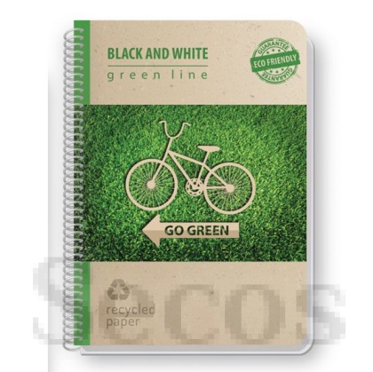 Тетрадка Black&White Eco Green Line Mix Картонени корици, спирала, рециклирана хартия, А5 80 л. с редове