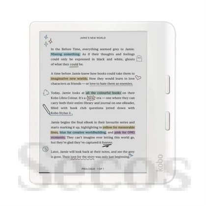 Четец за Е-книги Kobo Libra Colour e-Book Reader, E Ink Kaleido touchscreen 7 inch, 1680 x 1264, 32 GB, 2 GHz, Greutate 0.215 kg, Wireless Da, Comfort Light PRO, IPX8 - up to 60 mins in 2 metres of water, 15 file formats supported natively, White