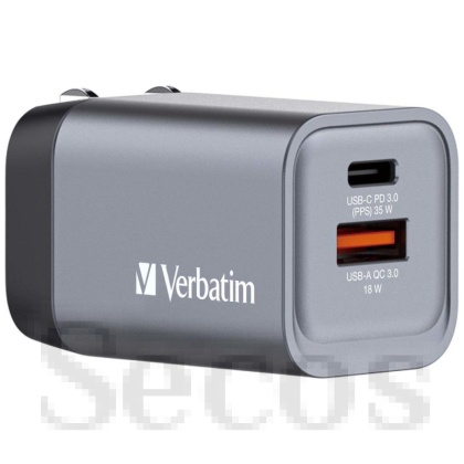 Зарядно устройство Verbatim GNC-35 GaN Charger 2 Port 35W USB A/C (EU/UK/US)