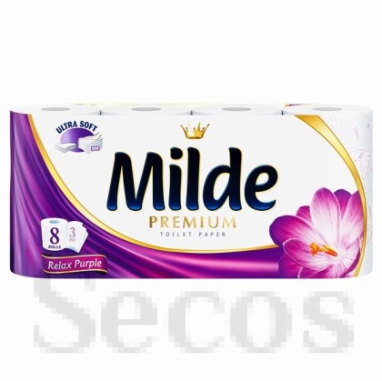 Тоалетна хартия Milde 100% целулоза, трипластова 8 бр. Relax Purple