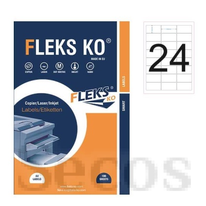 Етикети Fleks Ko Бели, обли ъгли, 64x34 mm A4, 100 л. 24 етик./лист