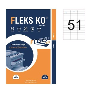 Етикети Fleks Ko Бели, прави ъгли, 70x50.8 mm A4, 100 л. 51 етик./лист