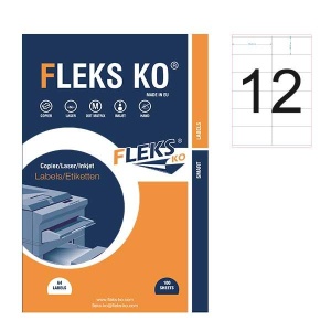 Етикети Fleks Ko Бели, прави ъгли, 105x48 mm A4, 100 л. 12 етик./лист